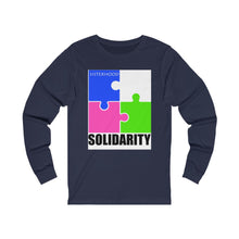 Load image into Gallery viewer, Blue and White Sisterhood Solidarity  Unisex Jersey Long Sleeve Tee
